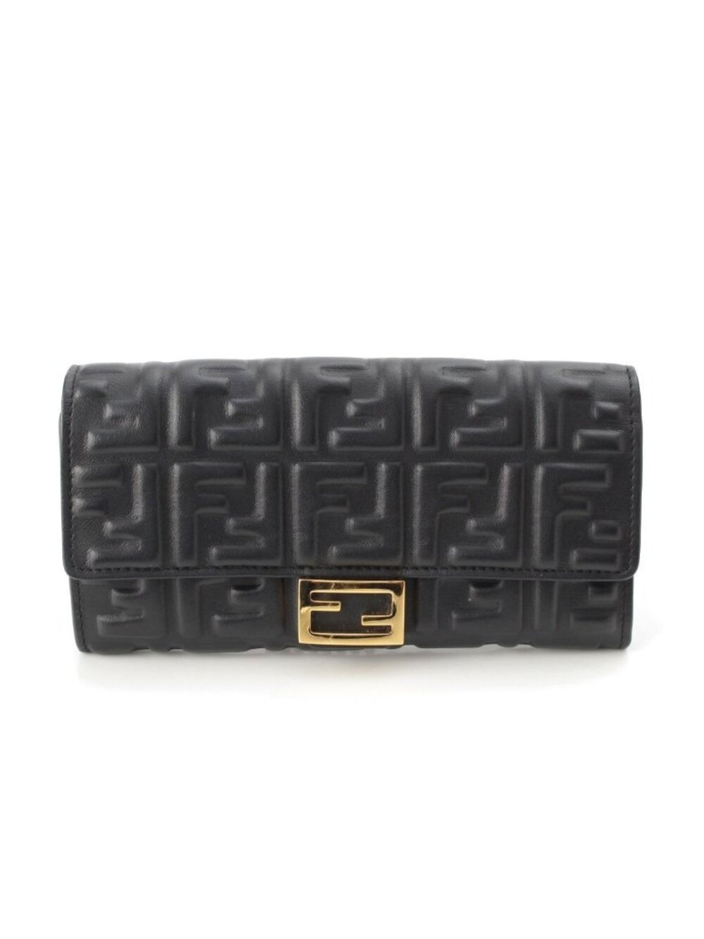 Fendi Leather Embossed Logo Chain Wallet Black Shoulder Bag